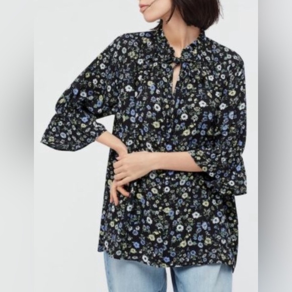 Uniqlo x Paul & Joe Floral Blouse with frill sleeves and ribbon neck tie - Small - Picture 1 of 8